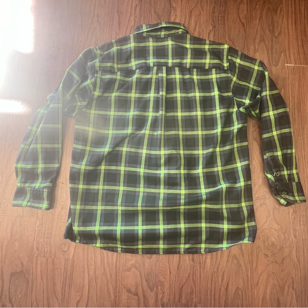 Dixxon Flannel Shifter Shirt Mens Green Black Plaid Button Up Long Sleeve 3XL - Picture 10 of 10